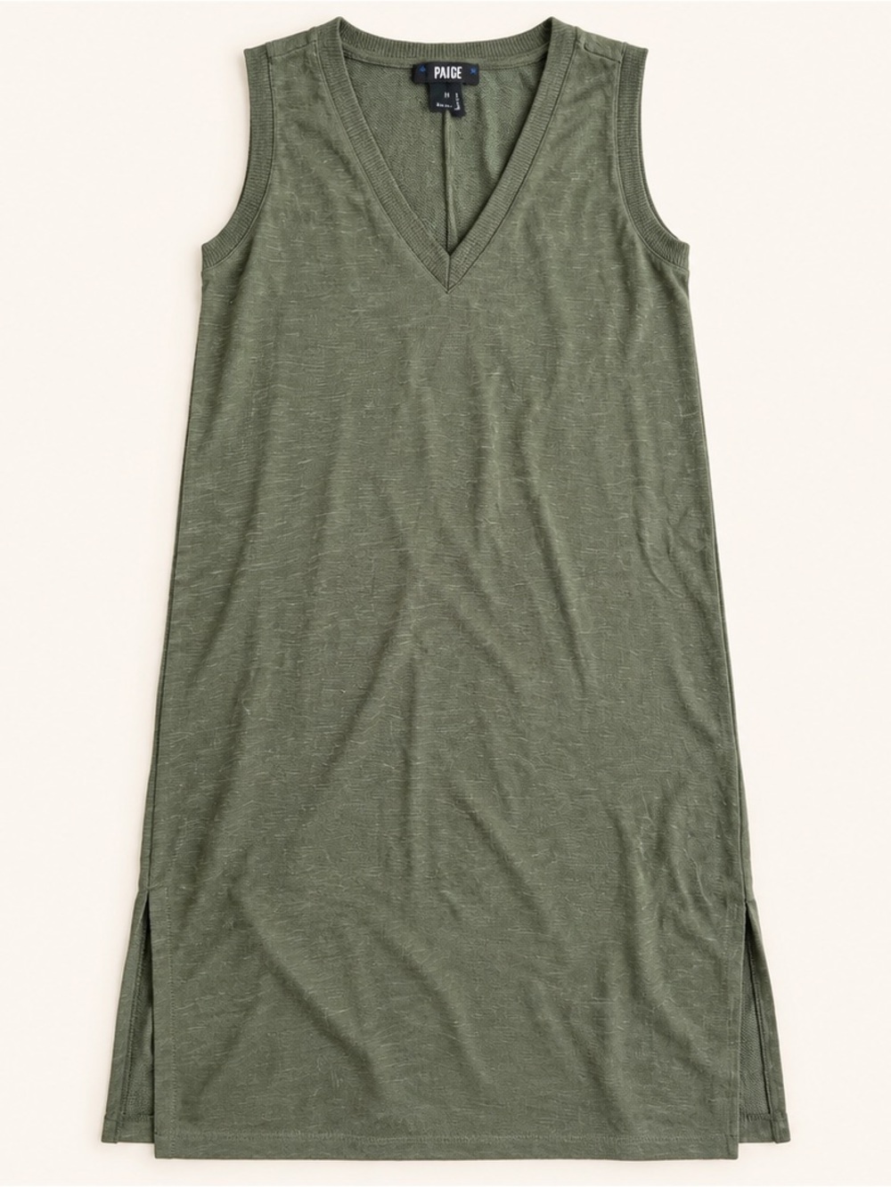 PAIGE Olive Green Sleeveless V-Neck Midi Dress – Size Medium